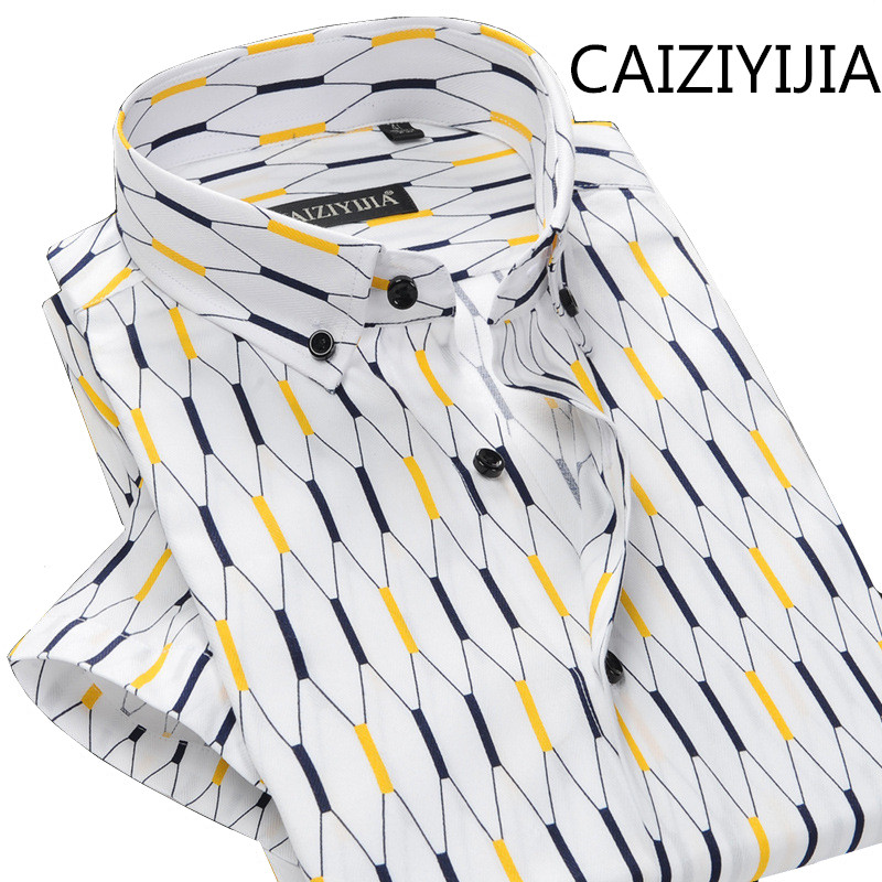 CAIZIYIJIA Summer Style Mens Cotton Silm fit Short Sleeve Striped Shirts Fashion Argyle Printed Camisa Social Masculina, Czq996
CAIZIYIJIA Summer Style Mens Cotton Silm fit Short Sleeve Striped Shirts Fashion Argyle Printed Camisa Social Masculina, Czq996