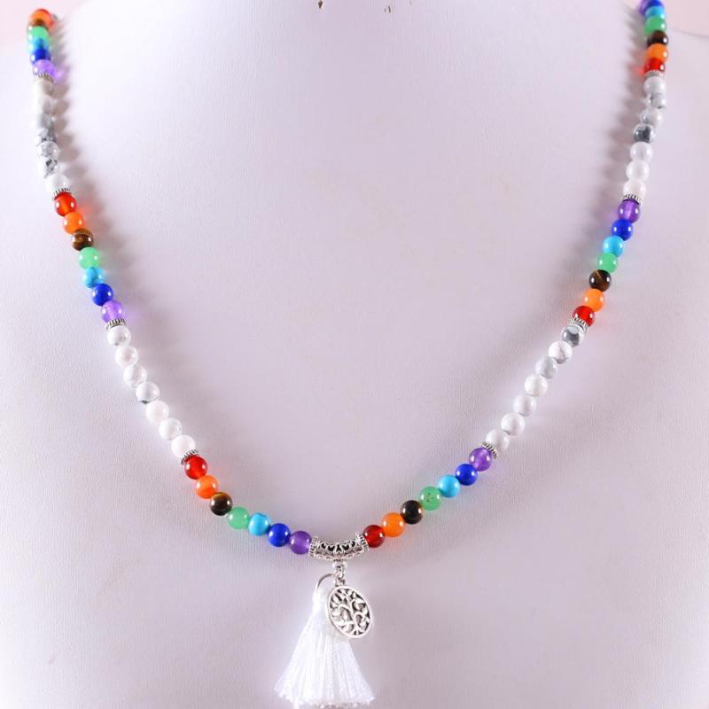 Charm Women Long Bracelet Natural Mala Gem Stone Round Bead Tassel 7 Chakra White Howlite Reiki Boho Necklace 27" H075
Charm Women Long Bracelet Natural Mala Gem Stone Round Bead Tassel 7 Chakra White Howlite Reiki Boho Necklace 27" H075