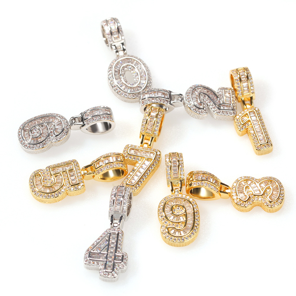 TopBling Hip Hop 0-9 Custom Numbers Pendant Necklaces Bling Crystal Shining Cubic Zirconia Letters Men Women Gift