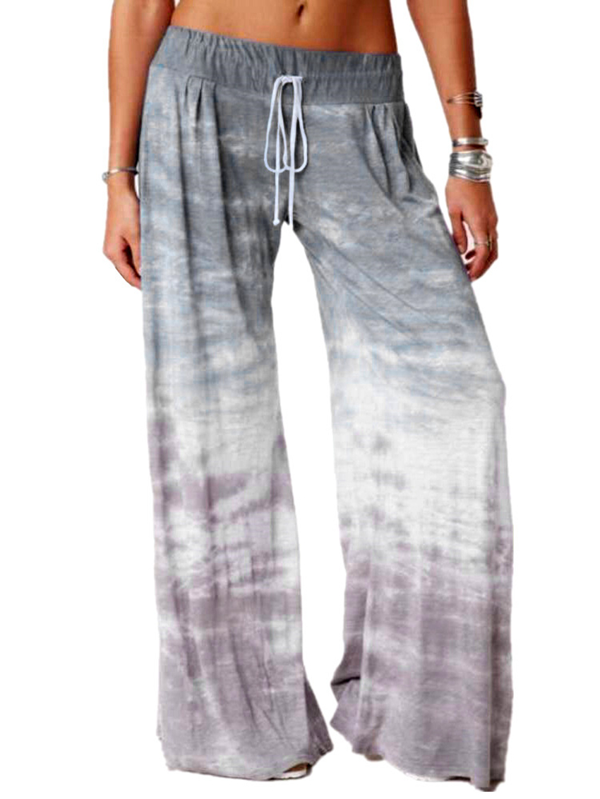 Capris Spot 2021 women European American spring and summer loose gradient color printing yoga wide leg sports trousers