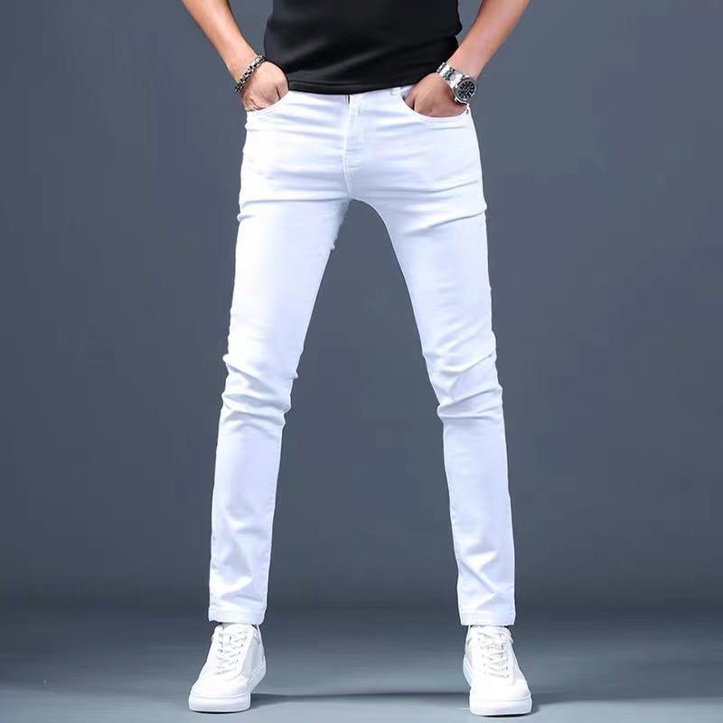 Mens Fashon White Jeans Skinny Denim In Full Length High Street Motorcycle Pants Free Shipping B4