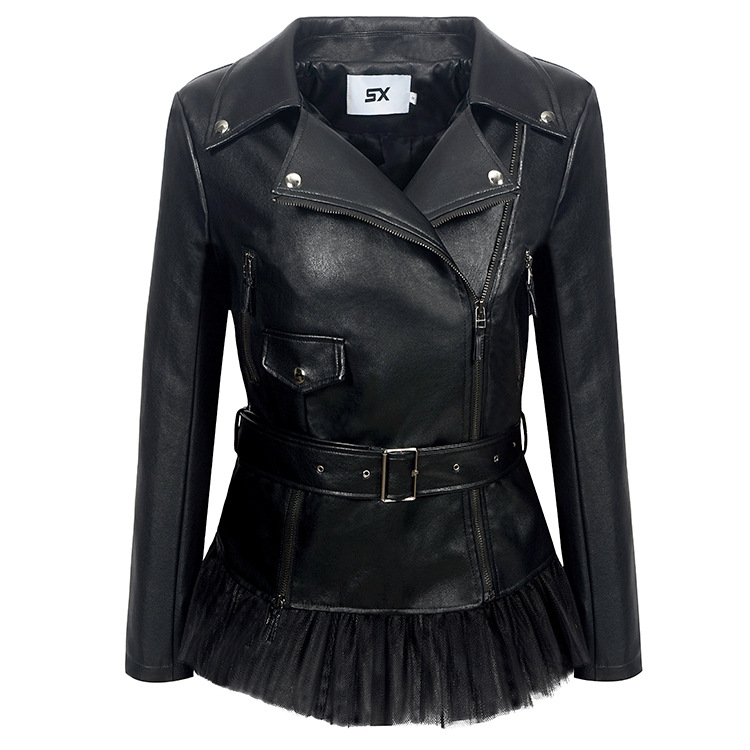 Women Lapel Zipper Leather Jacket Hem Stitching Mesh Slim PU Fashion Leather Jacket Women, Black
Women Lapel Zipper Leather Jacket Hem Stitching Mesh Slim PU Fashion Leather Jacket Women, Black