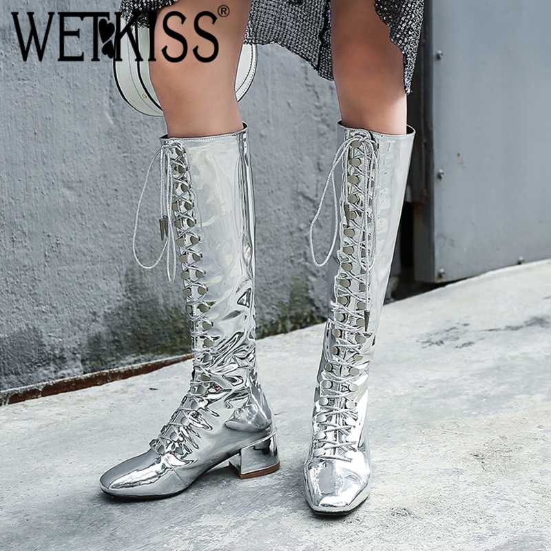 WETKISS Winter Thick Med Heels Women Boots Square Toe Cross Tied Footwear Patent Pu Female Boot Knee High Shoes Woman 2020 New, Black
WETKISS Winter Thick Med Heels Women Boots Square Toe Cross Tied Footwear Patent Pu Female Boot Knee High Shoes Woman 2020 New, Black