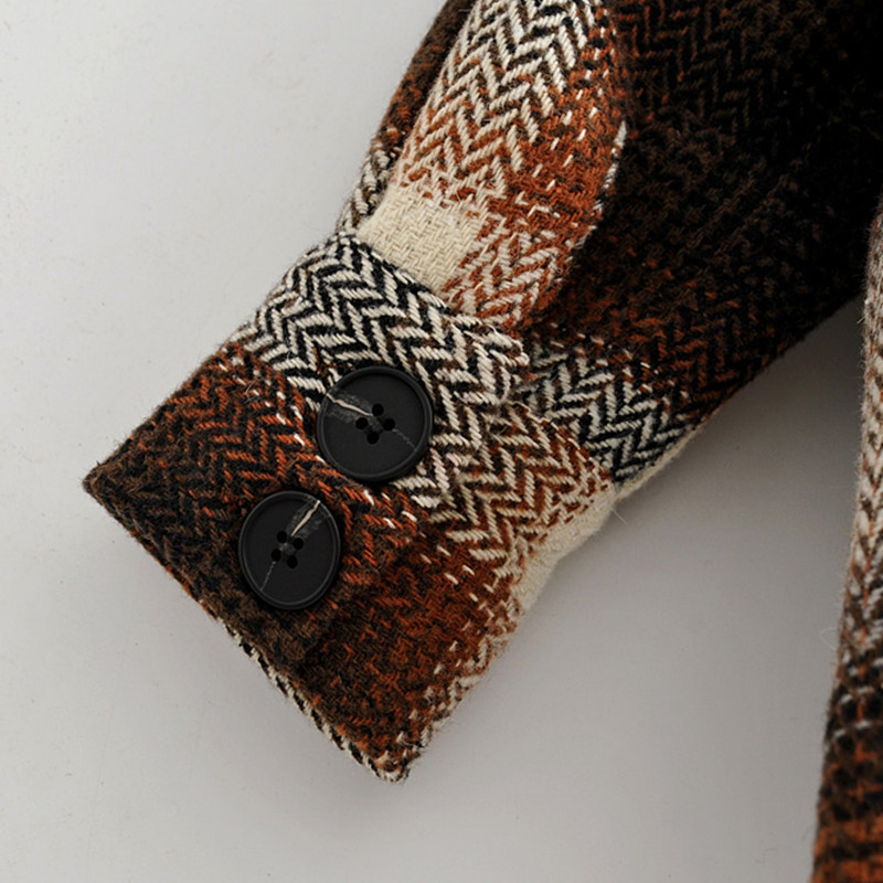 NSZ women plaid wool blouse long sleeve checked oversized woolen shirt turn down collar thick ladies vintage chic top blusa