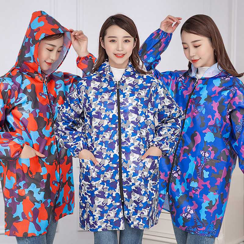 Aprons Fashion Waterproof Kitchen Apron Unisex Long Sleeve Gown Camouflage Oil-proof Men Adult OverallsZipper Household Clothes