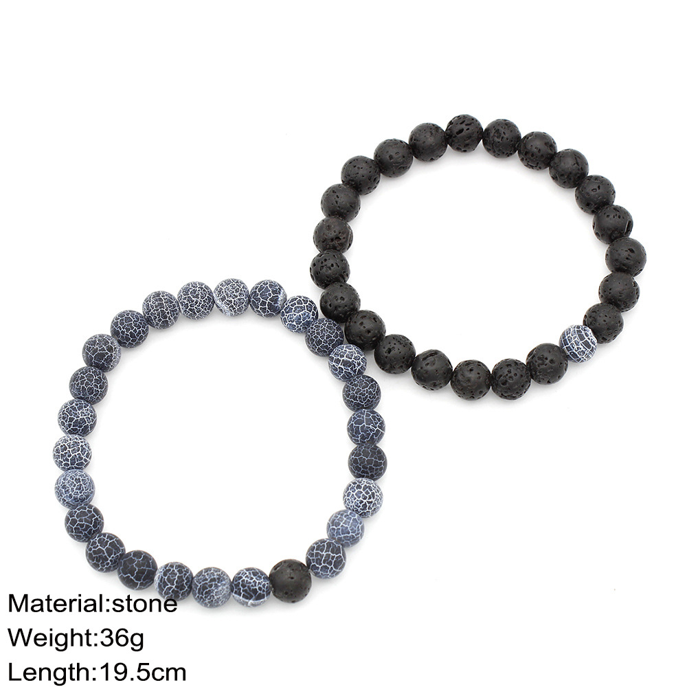 2PCS/Set Beaded Bracelets Bangles Set Natural Lava Stone Couples Distance Energy Elastic Rope Men Women Best Friend Jewelry Gift