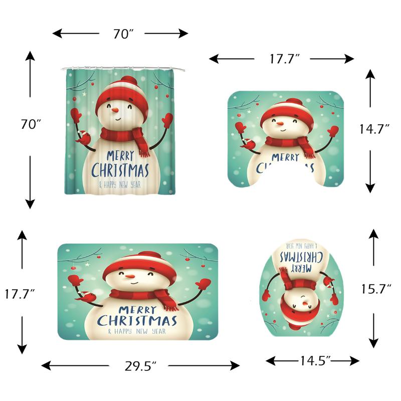 Shower Curtains Happy Year Snowman Pattern Bathroom Set With Curtain And Rugs Toilet Bath Mat Holiday Party Christmas Decoration