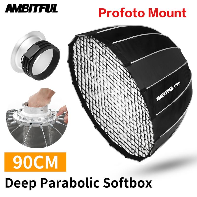 AMBITFUL Portable P90 90CM Quickly Fast Installation Deep Parabolic Softbox + Honeycomb Grid for Profoto Mount Flash Softbox
AMBITFUL Portable P90 90CM Quickly Fast Installation Deep Parabolic Softbox + Honeycomb Grid for Profoto Mount Flash Softbox