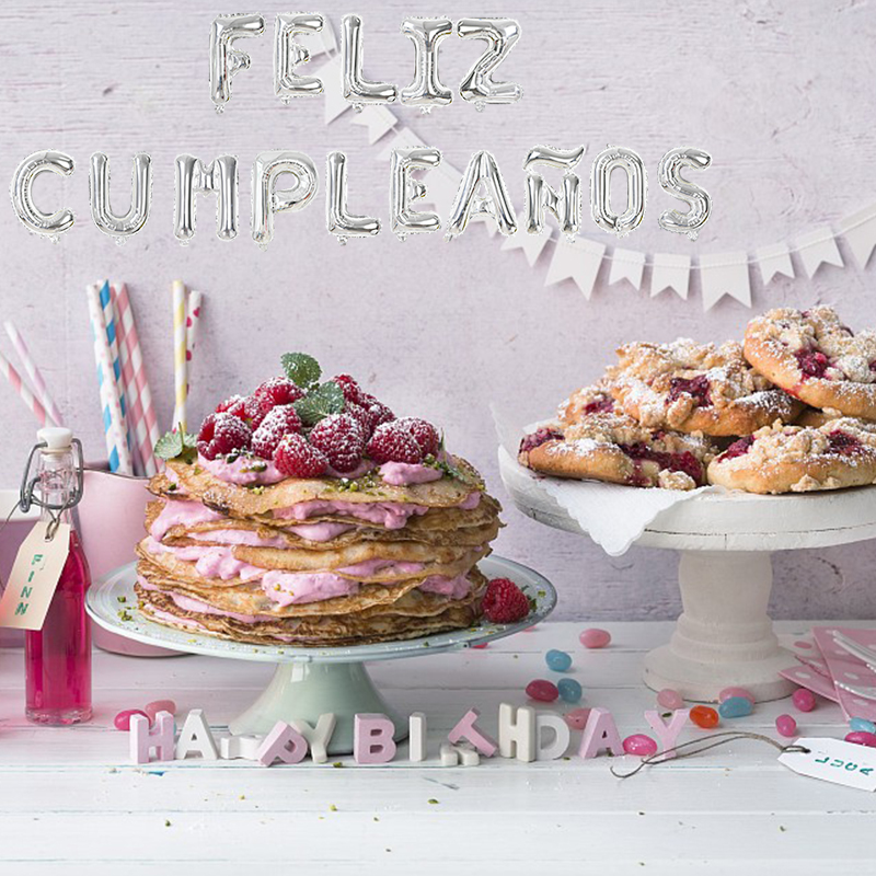 Spanish Happy Birthday Banner Flag Round Letter Feliz Cumpleanos Foil Balloon Baby Shower Kids Birthday Party Decoration Balloon