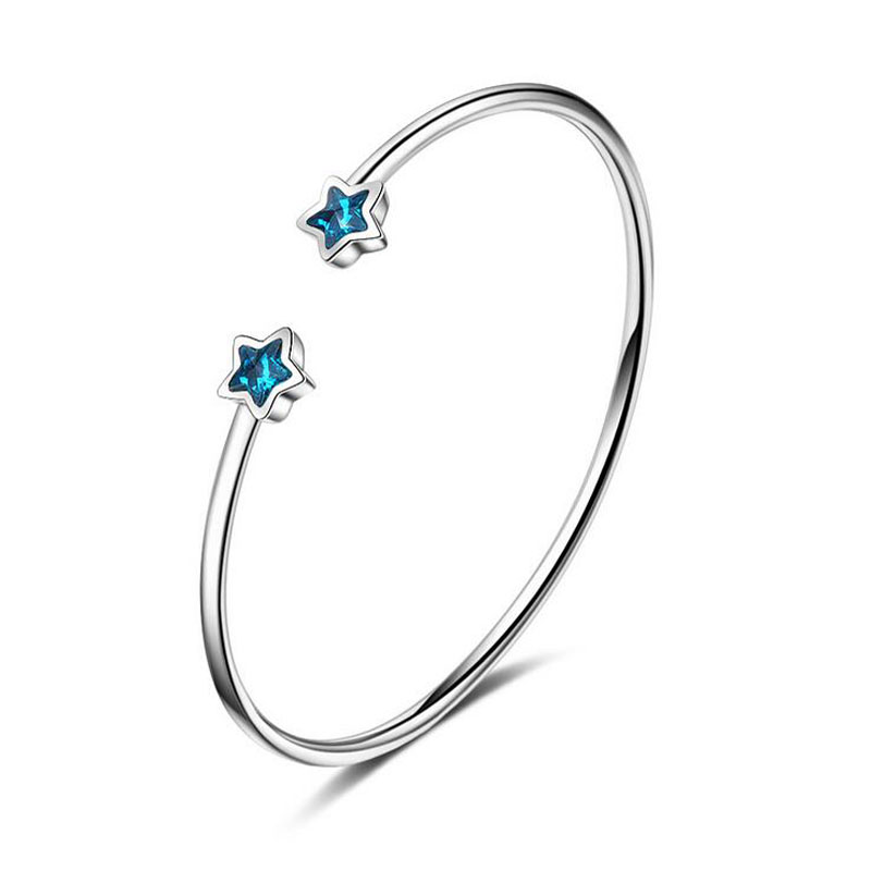 Fashion Women Silver Color Blue Crystal Stone Cute Star Open Bangle For Female Simple Adjustable Party Bangle Gift Jewelry BL069
Fashion Women Silver Color Blue Crystal Stone Cute Star Open Bangle For Female Simple Adjustable Party Bangle Gift Jewelry BL069