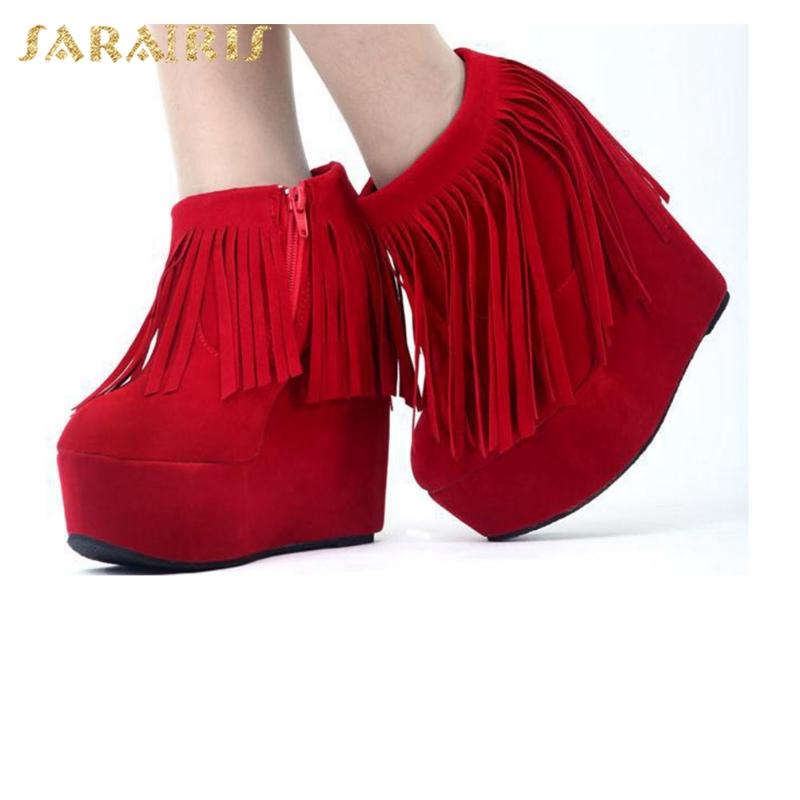 Sarairis New Arriavls 2020 Fringe Black Red Shoes Woman Boots Female Zip Up Platform Wedge High Heels Ankle Boots Ladies
Sarairis New Arriavls 2020 Fringe Black Red Shoes Woman Boots Female Zip Up Platform Wedge High Heels Ankle Boots Ladies