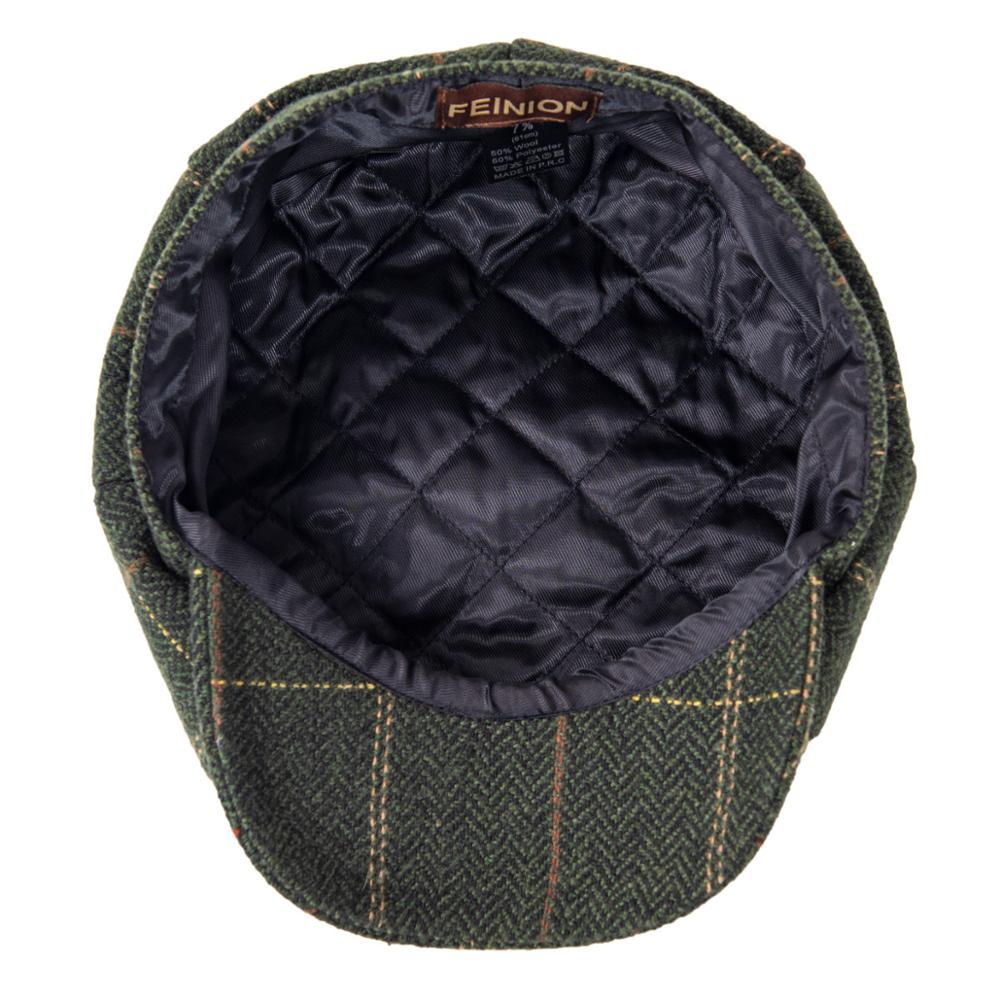 FEINION Newsboy Cap for Men Women 50% Wool Tweed Flat Caps Herringbone Cabbies Driver Hat Green Yellow 068 T200911