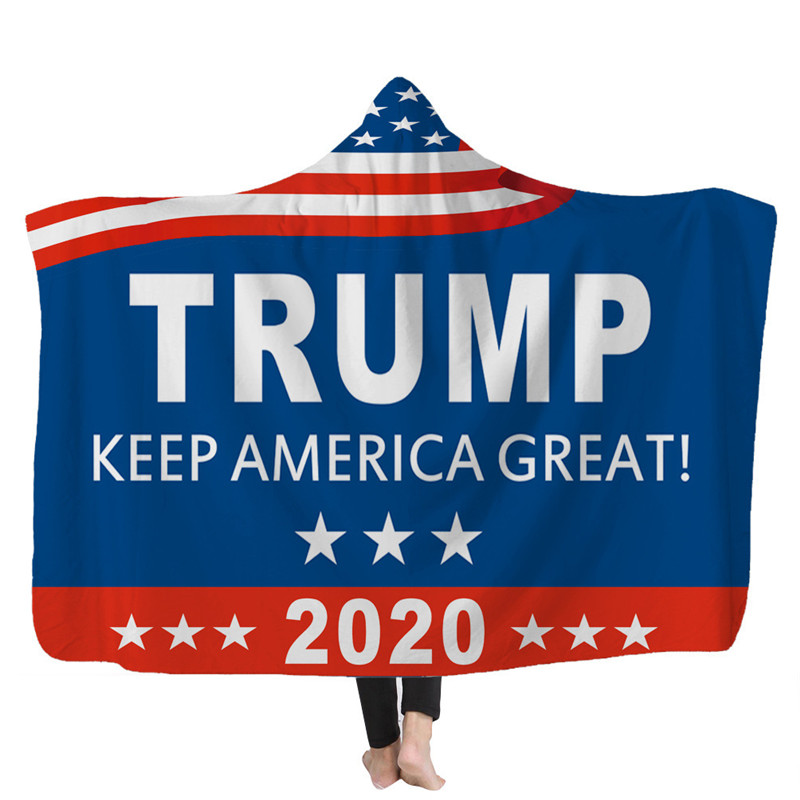 Blankets 3D Trump 2021 Digital Hooded Blanket Thick Cloak Printed Double Layer Fashionable Warm Fleece Adult