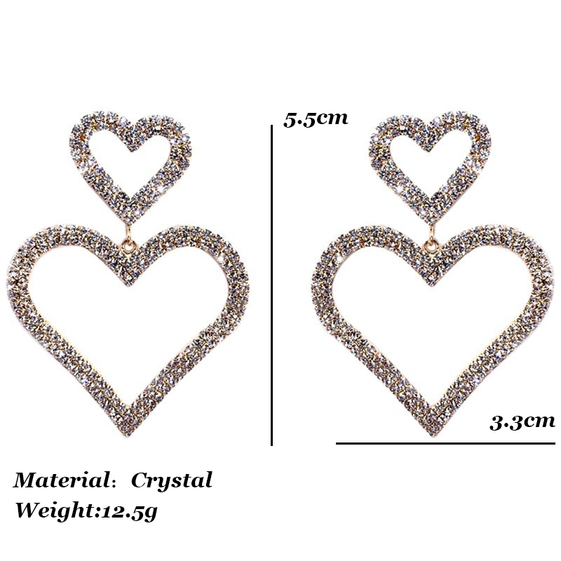 Stud FezaWedding Jewelry Double Heart Earrings Small Big For Women Shinning Rhinestone Femme Bijoux Cute Gifts1