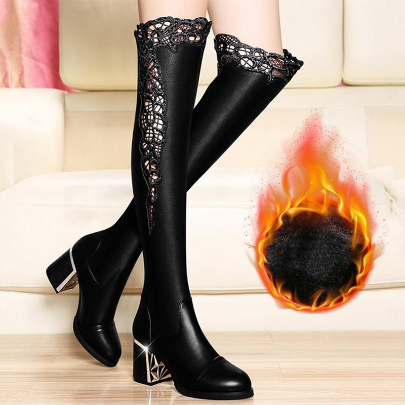 Women Winter Chunky High Heels Pointed Toe Over The Knee Boots Female Warm Pu Leather Lace Boots Women's Zipper Fashion Shoes, Black
Women Winter Chunky High Heels Pointed Toe Over The Knee Boots Female Warm Pu Leather Lace Boots Women's Zipper Fashion Shoes, Black
