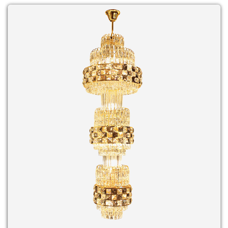 American Spiral Stairs Crystal Chandelier LED Light Shining Multi-circle European Long Crystal Chandeliers Lights Fixture Dia55cm H180cm