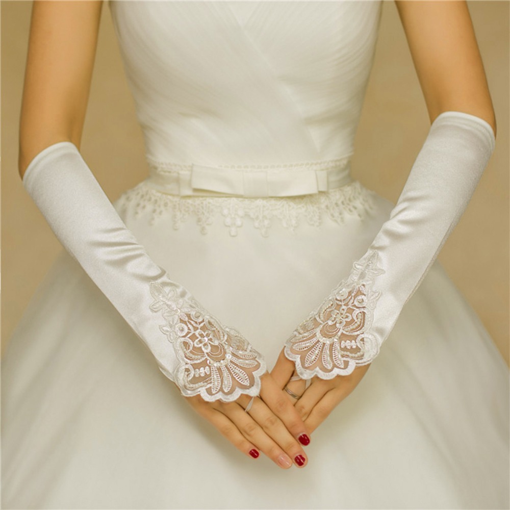 2020 1 pair new Bride Gloves Fingerless Lace Satin Women Girls Prom Feast Wedding Accessories wedding gloves