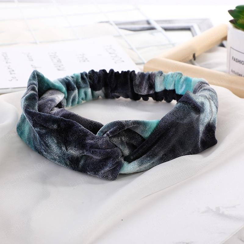 Fashion Women Tie Dyed Headband Outdoor Sports Velvet Cross Hairbands Girls Elastic Headwrap Hair Accessories