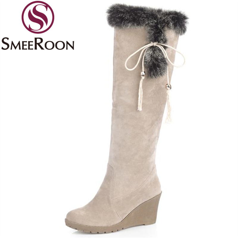 Smeeroon tassel knee high boots round toe wedges high heels winter boots quality grind arenaceous snow women's shoes, Beige
Smeeroon tassel knee high boots round toe wedges high heels winter boots quality grind arenaceous snow women's shoes, Beige