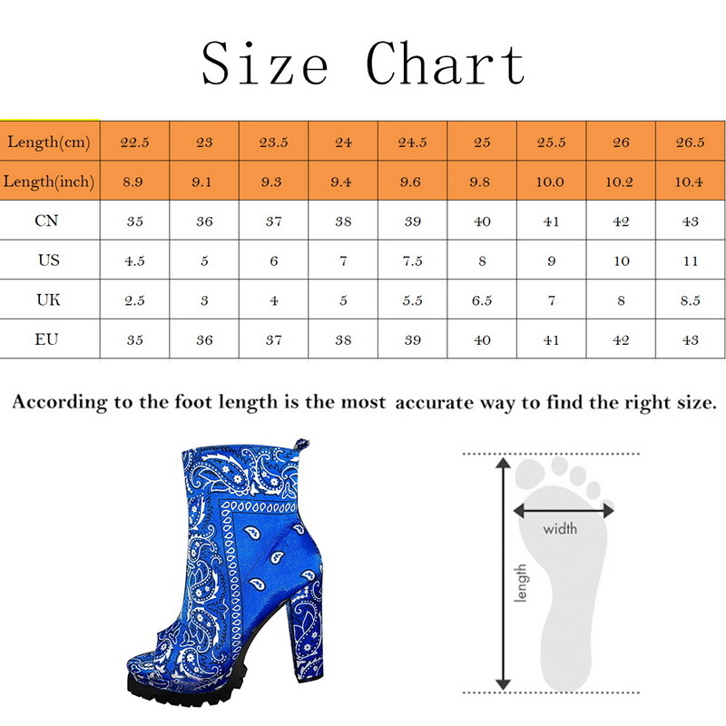 Totem Printing Fashion Ankle Boots For Women Thick Heels Autumn Winter Flock Platform Shoes High Heels Zipper Ladies Boots Red
