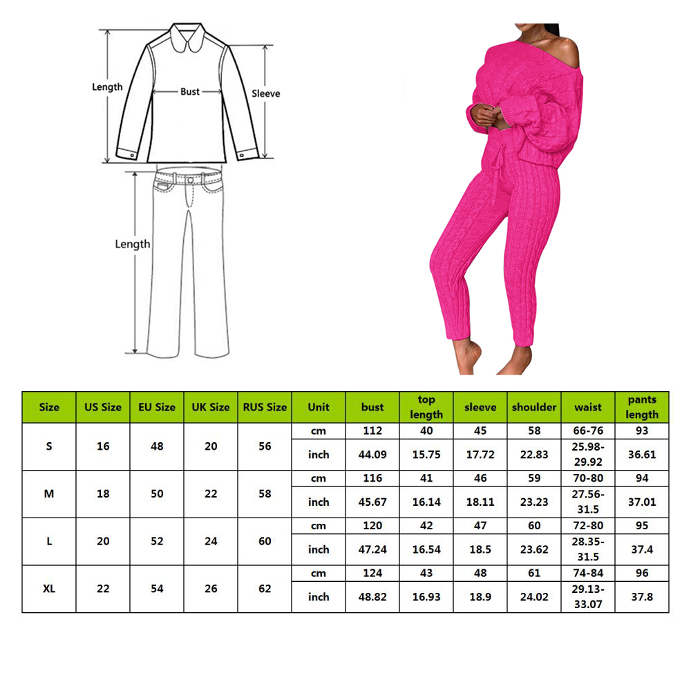 2020 New Womens Ladies Solid Off Shoulder Cable Knitted Warm Loungewear Set Autumn Sweater Women Sweater Winter Clothes Suit Y200909