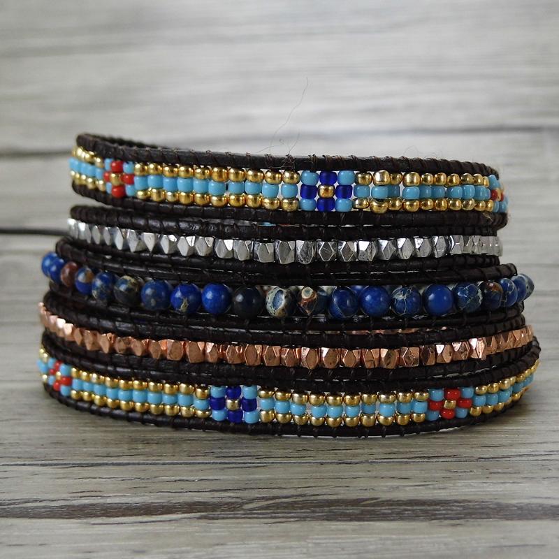 Blue beads bracelet naturalstone beads bracelet 5 wraps leather wrap boho jewelry bohemian yoga jewelry
Blue beads bracelet naturalstone beads bracelet 5 wraps leather wrap boho jewelry bohemian yoga jewelry