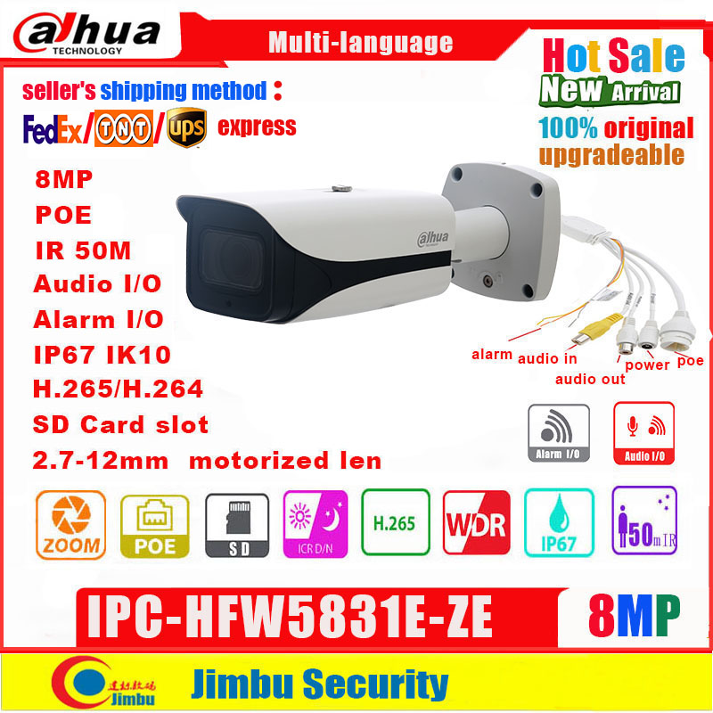 IP Camera POE 8MP IPC-HFW5831E-ZE 2.7 ~ 12 mm motorized lens IR50M 1/1 Alarm Micro SD Slot Up To 128G
IP Camera POE 8MP IPC-HFW5831E-ZE 2.7 ~ 12 mm motorized lens IR50M 1/1 Alarm Micro SD Slot Up To 128G