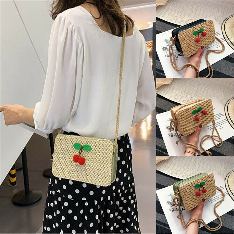NoEnName Summer Women Girls Cherry Rattan Straw Bag Bohemian Woven Handbag Shoulder Beach Bags Casual Tote Wicker, Black
NoEnName Summer Women Girls Cherry Rattan Straw Bag Bohemian Woven Handbag Shoulder Beach Bags Casual Tote Wicker, Black