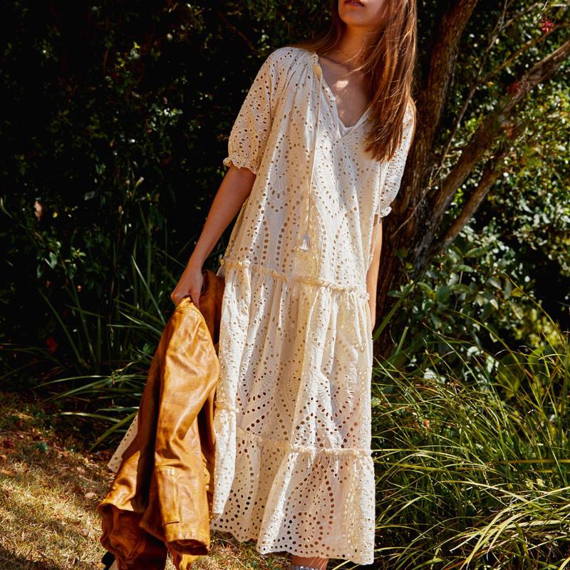 Jastie Dreamy Eyelet Lace Gown Dress Women V-neck Puff Sleeve Boho Dresses Ruffle Hem Hippie Chic Maxi Dress Long Beach Vestidos, White
Jastie Dreamy Eyelet Lace Gown Dress Women V-neck Puff Sleeve Boho Dresses Ruffle Hem Hippie Chic Maxi Dress Long Beach Vestidos, White