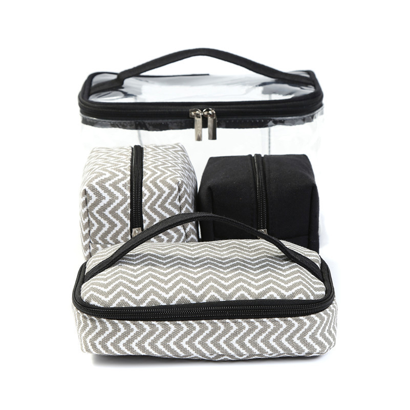 Multi-function Cosmetic Bag Transparent PVC Portable Combined four piece suit Wash bags Travelling handbag Receive Canvas bag