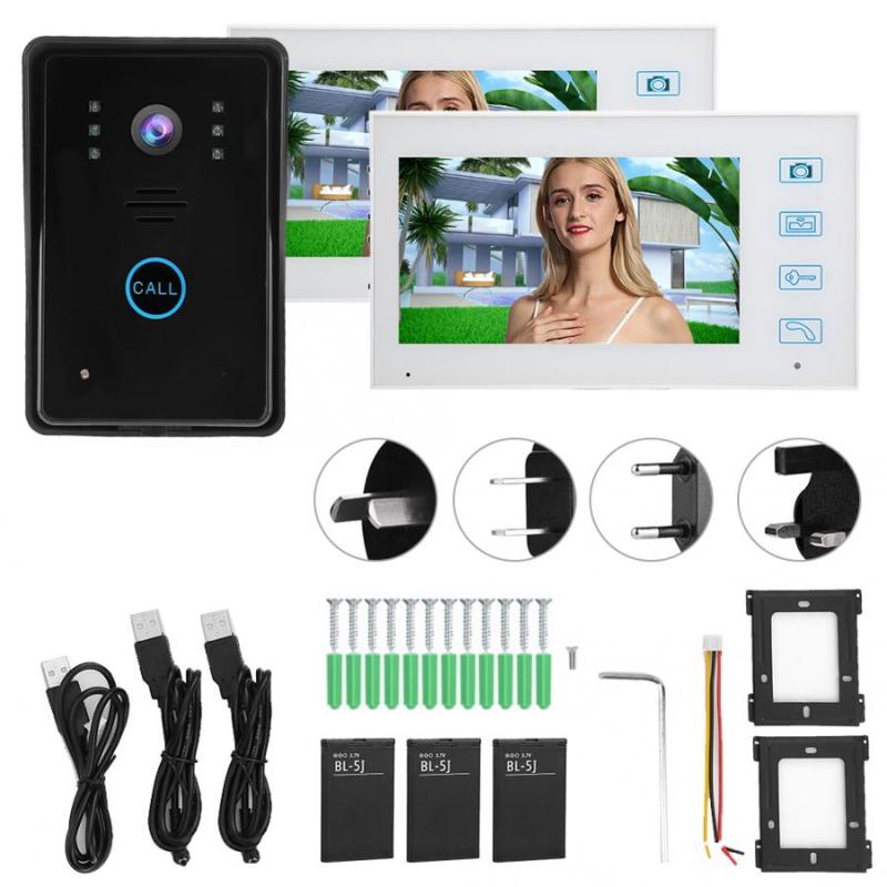 

7in TFT Video Intercom 2Monitors 2.4G Wireless Door Phone Doorbell IR Night Vision Waterproof Security System videocitofono