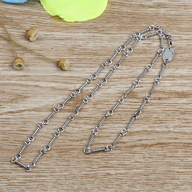 925 stelring silver handmade vintage jewelry American European antique silver fish bone chain necklaces for women men free shipping