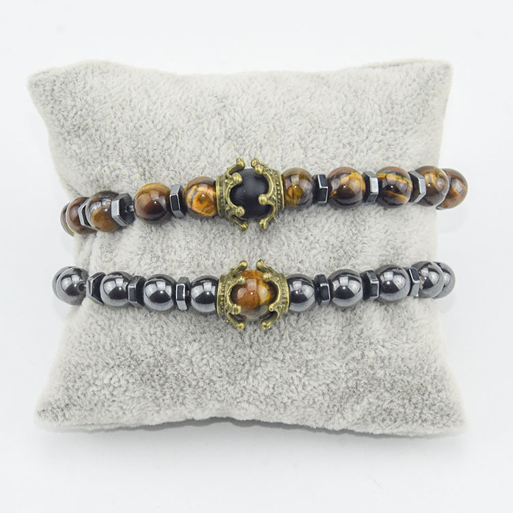 Charm Bracelet for Men Fashion Antique crown High quality Tiger eye stone bead Bracelets Jewelry Male