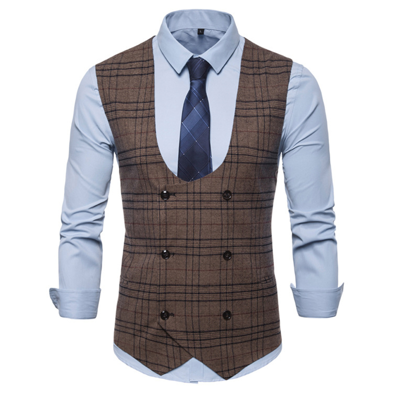 Waistcoat retro gentleman double-breasted check men' suit vest men' business casual work suit vest fashion slim fit, Brown
Waistcoat retro gentleman double-breasted check men' suit vest men' business casual work suit vest fashion slim fit, Brown