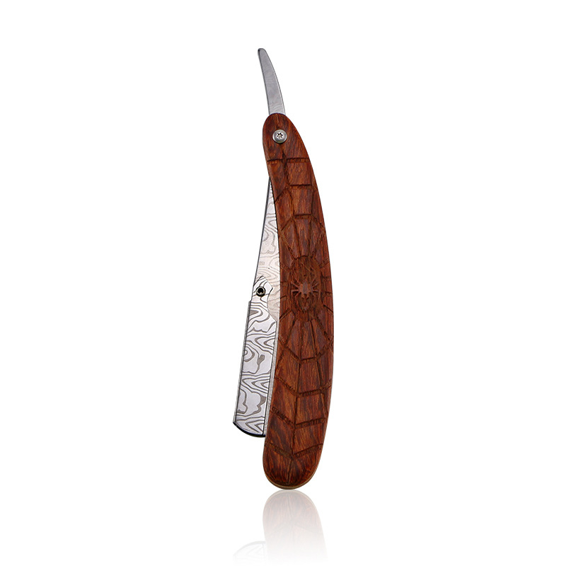 Damascus Pattern Stainless Steel Folding Razor Spider Rosewood Grain Handle Men's Facial Shaver Straight razor Holder G0722