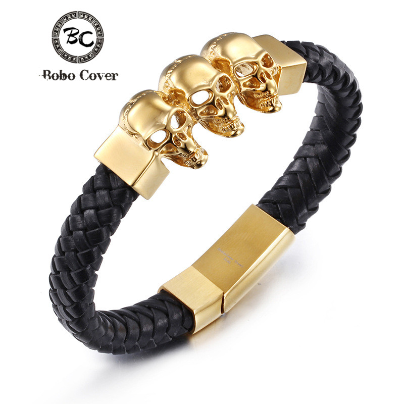 Bobo Cover new punk Style Stainless steel skull genuine leather Men bracelet charm gold bracelets bangles for Men Jewelry homme
Bobo Cover new punk Style Stainless steel skull genuine leather Men bracelet charm gold bracelets bangles for Men Jewelry homme