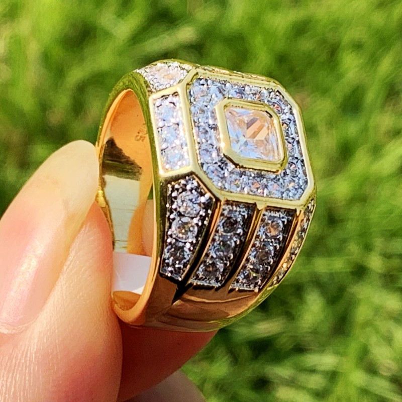 Victoria Luxury Jewelry Male 925 Sterling Silver&Gold Fill Princess Cut White Topaz CZ Crystal Eternity Wedding Band Ring For Men Gift