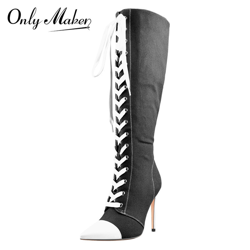 Onlymaker Women's Pointed-toe Lace Up Canvas Boots 10CM Thin High Heel Side Zipper Blue Long Boots Plus Size US5~US15, P90938c
Onlymaker Women's Pointed-toe Lace Up Canvas Boots 10CM Thin High Heel Side Zipper Blue Long Boots Plus Size US5~US15, P90938c