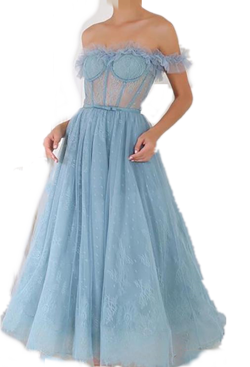 Sexy Illusion Tea Length Tulle Lace Prom Dresses A e New Off Shoulder Straps tail Party Dress Short Corset Evening Gowns Vestido