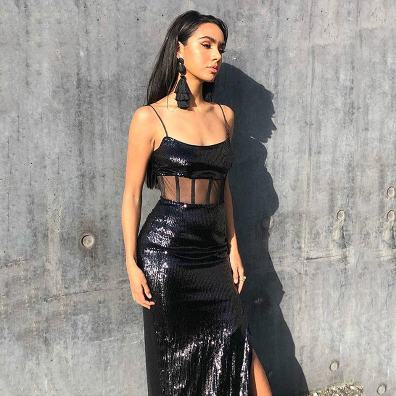 2020 Autumn New Bodycon Long Dress Sexy Spaghetti Strap See-Through Mesh Stitching Sequins Club Party Split Dress Vestidos, Black
2020 Autumn New Bodycon Long Dress Sexy Spaghetti Strap See-Through Mesh Stitching Sequins Club Party Split Dress Vestidos, Black