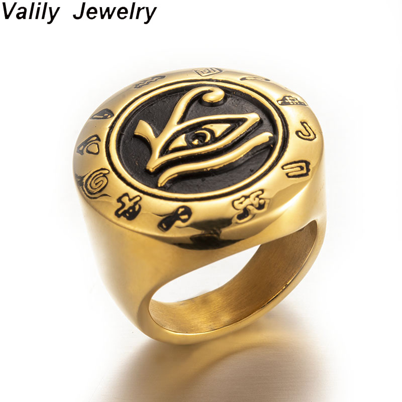 Cluster Rings Valily Men's Stainless Steel Egypt Eye Of Horus Ring Gold Round Top Signet Protection Symbol Jewelry For Man, Golden;silver
Cluster Rings Valily Men's Stainless Steel Egypt Eye Of Horus Ring Gold Round Top Signet Protection Symbol Jewelry For Man, Golden;silver