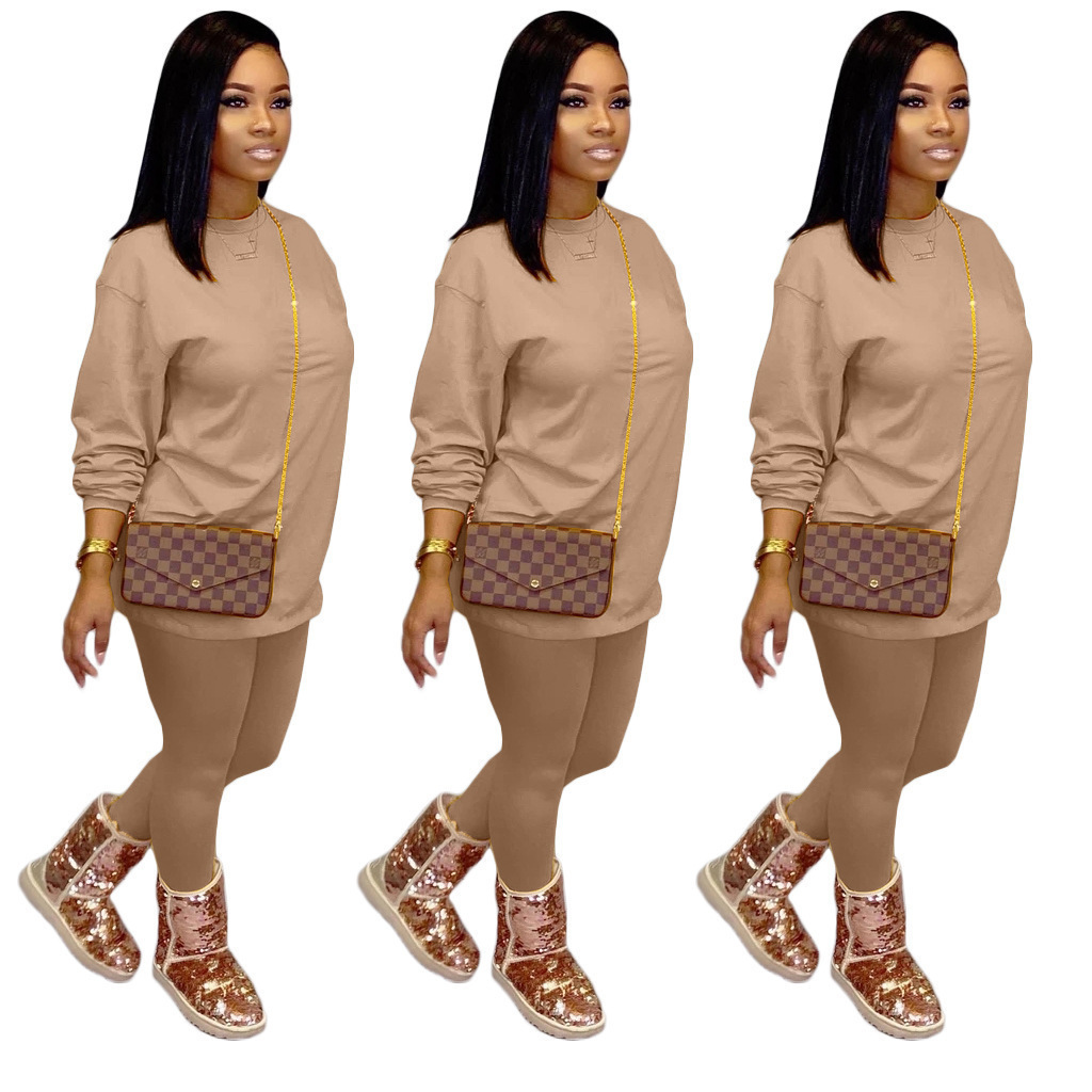Women tracksuits Two Pieces Set Casual Long Sleeve Leggings Outfits Candy Color Ladies Fashion Loose T Shirt Jogging Clothing Selling