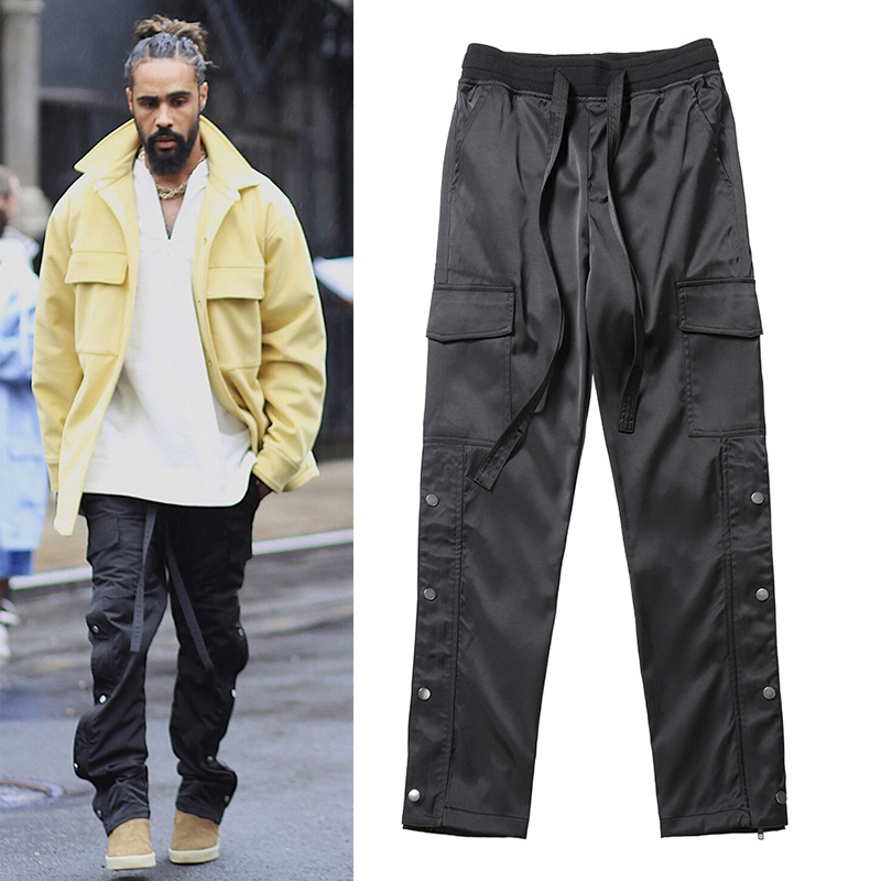 Ribbons Streetwear Side Button Casual Trousers Mens Oversize Elastic Loose Pockets Cargo Pants Hip Hop Baggy Jogger Track Pants, Black
Ribbons Streetwear Side Button Casual Trousers Mens Oversize Elastic Loose Pockets Cargo Pants Hip Hop Baggy Jogger Track Pants, Black