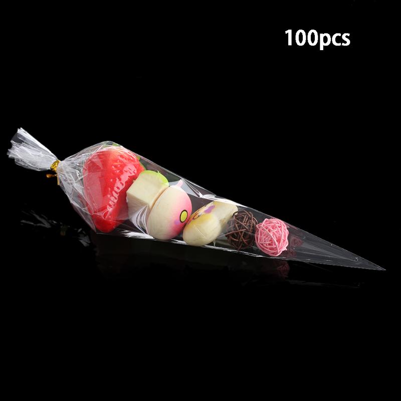 100pcs/lot DIY Wedding Birthday Party Sweet Cellophane Clear Candy Cone Bags Cheap Organza Pouches Decoration