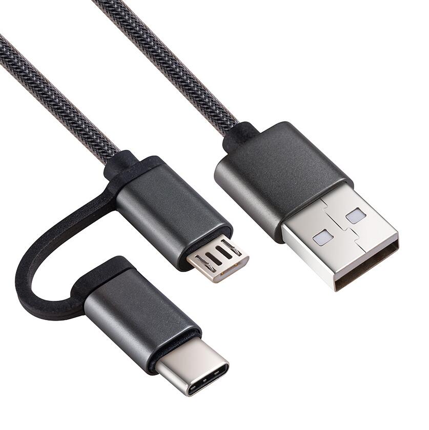 2 in 1 USB Cable Micro USB Type C Cable For Samsung S10 Huawei Xiaomi Oneplus Fast Charger Mobile Phone Cable, Black
2 in 1 USB Cable Micro USB Type C Cable For Samsung S10 Huawei Xiaomi Oneplus Fast Charger Mobile Phone Cable, Black
