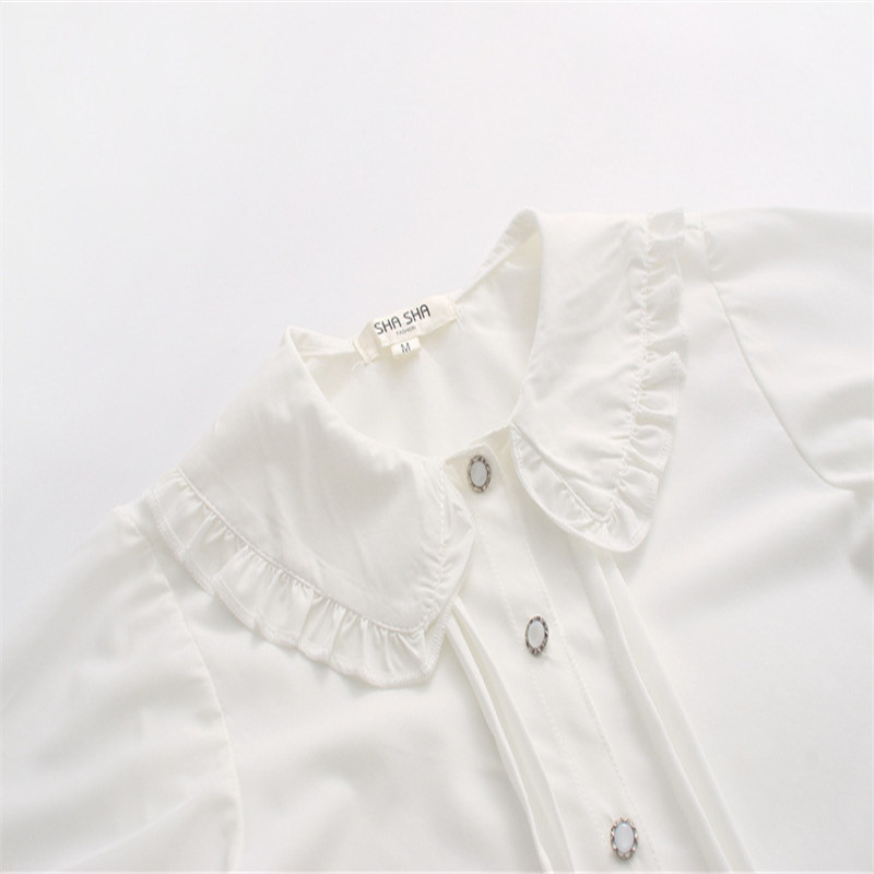 Merry Pretty white blouse women long sleeve cotton womens tops and blouses sweet Peter pan collar girl blusas mujer de moda