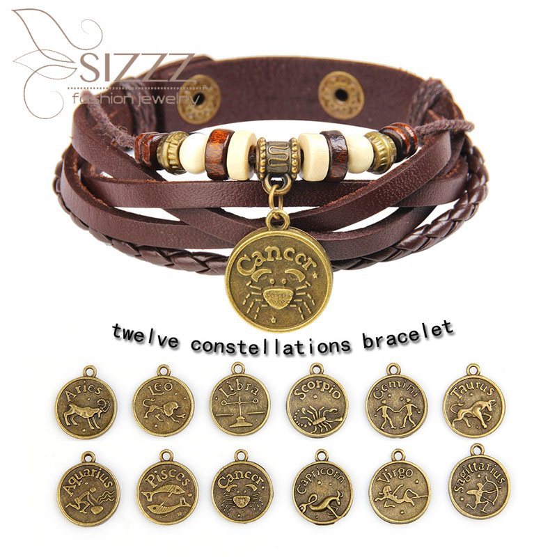 Twelve constellations cross-border e-commerce burst leather Bracelet&Bangles for women/men 
Twelve constellations cross-border e-commerce burst leather Bracelet&Bangles for women/men
