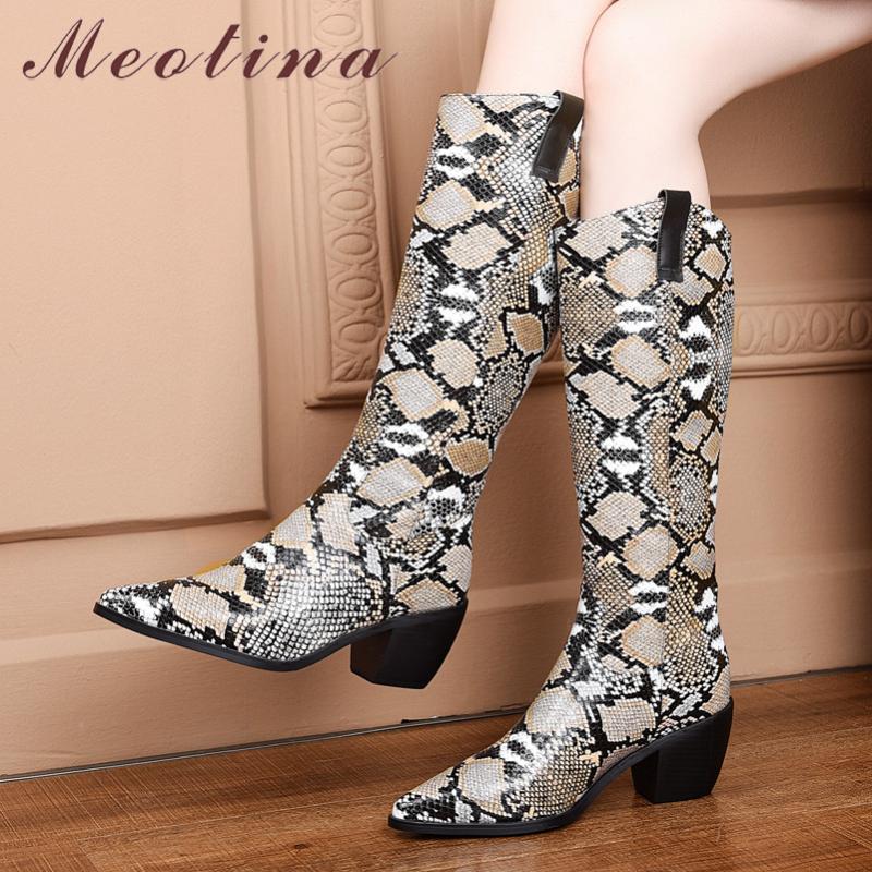 Meotina Winter Knee High Boots Women Snake Print Block High Heel Western Boots Slip on Pointed Toe Shoes Ladies Large Size 34-46, White
Meotina Winter Knee High Boots Women Snake Print Block High Heel Western Boots Slip on Pointed Toe Shoes Ladies Large Size 34-46, White