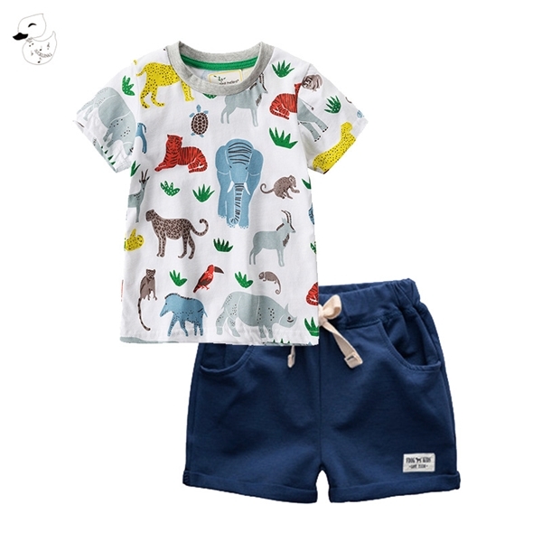 BINIDUCKLING Toddler Kids Clothes Sets Animal Printed T-shirts Shorts Summer Cotton Boy Outfits Children's Clothing Set
