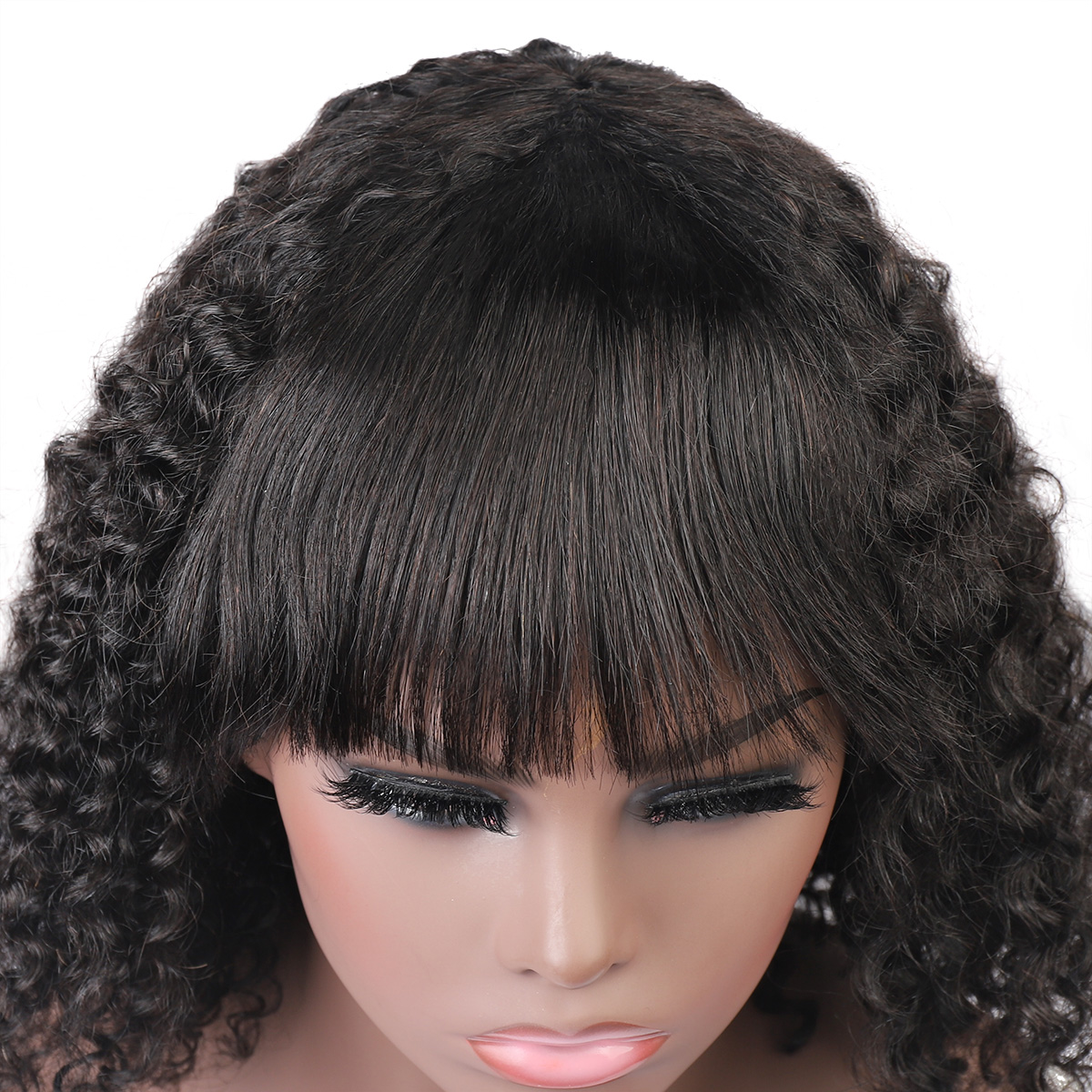 Ishow Brazilian Kinky Curly Bob Wigs Human Hair Wigs with Bangs Machine Made Wigs Peruvian Deep Curly Wave None Lace Wig Indian Malaysian